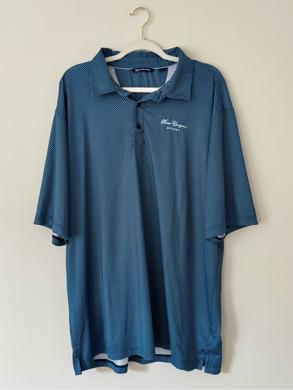 NWOT Cutter & Buck Checkered Performance Golf Polo, Teal & Navy Blue – XL Tall